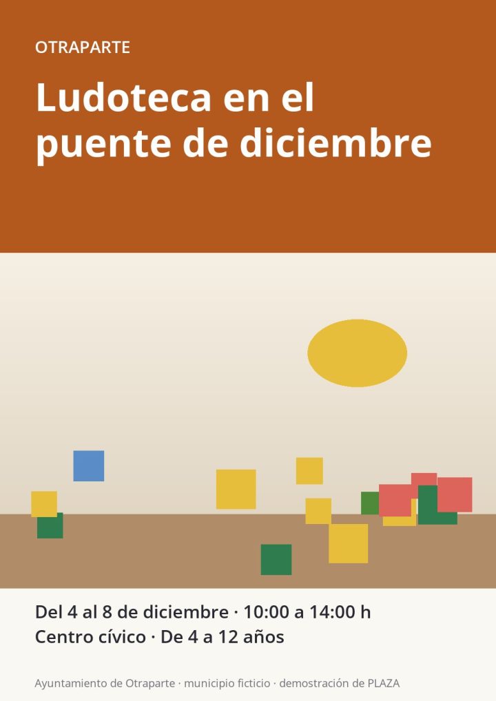 Cartel de la ludoteca del puente de diciembre en el centro cívico, para niños de 4 a 12 años