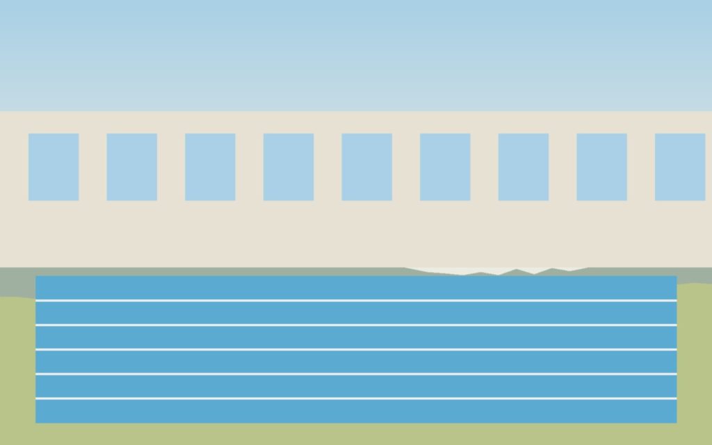 Ilustración de una piscina cubierta con calles de nado