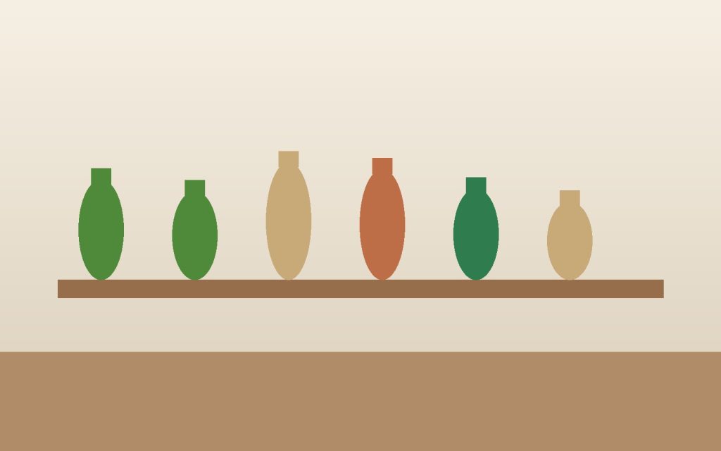 Ilustración de piezas de cerámica sobre una mesa de taller